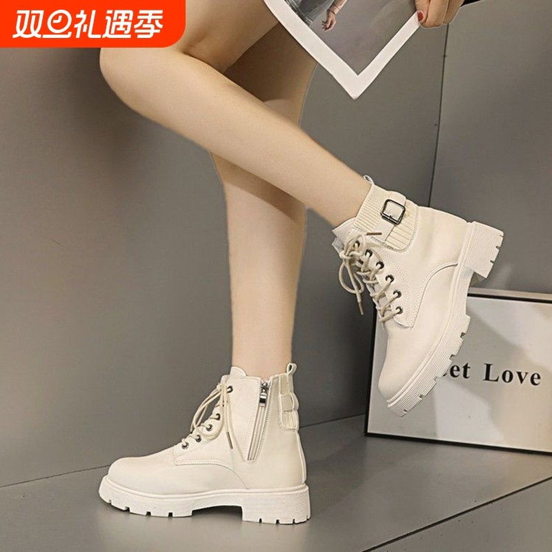白色秋冬新款马丁靴女2024爆款法式增高英伦短靴厚底学生时尚单靴