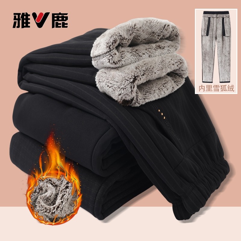 雅鹿妈妈冬季大码直筒长裤中老年人女裤奶奶秋冬加绒加厚保暖棉裤