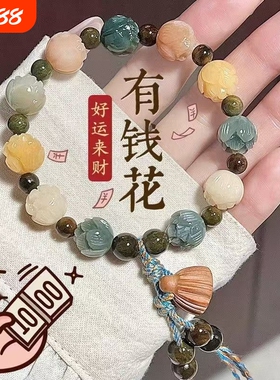新款莲花菩提好运连连手串新中式复古小众手链女款简约百搭闺蜜