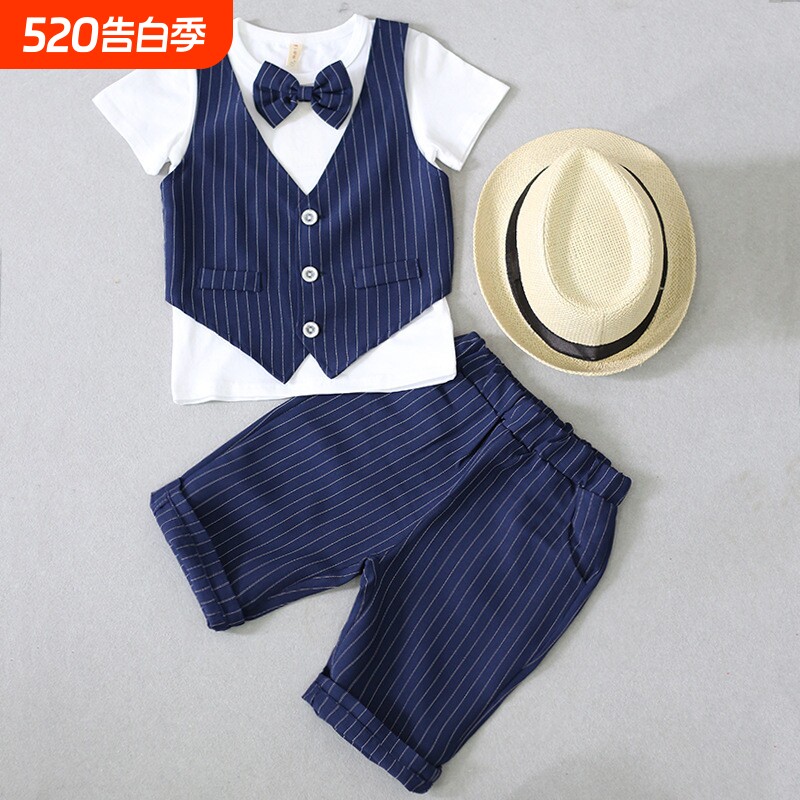 男童礼服夏儿童西装套装帅气宝宝小主持人演出服周岁生日礼服薄款