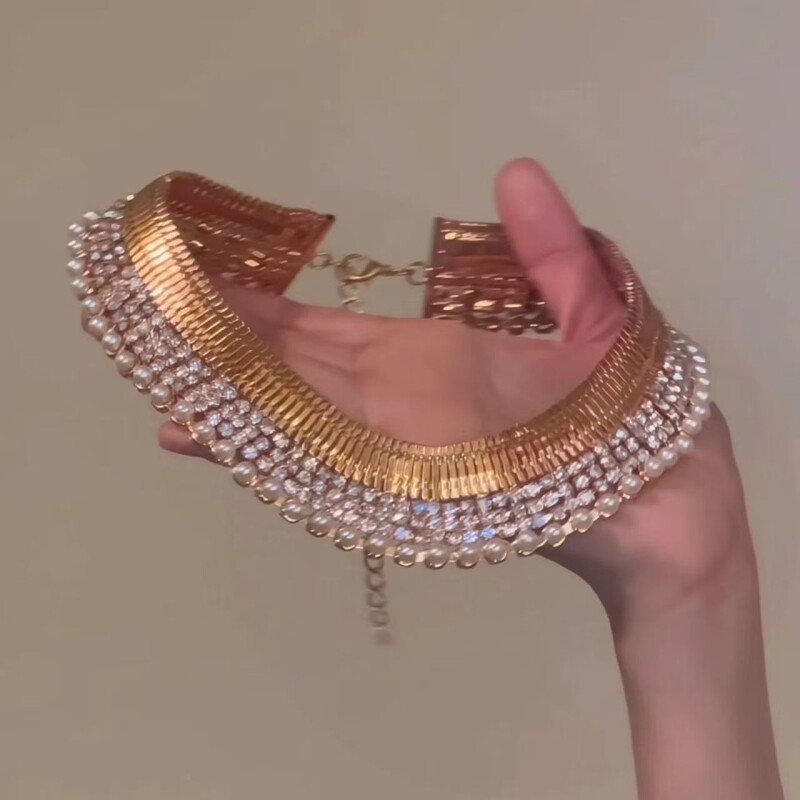 「biu BOOM」欧美夸张爆闪排珠项链女复古宫廷风轻奢高级感锁