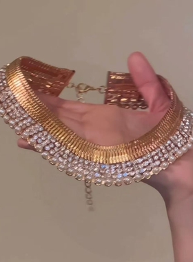 「biu BOOM」欧美夸张爆闪排珠项链女复古宫廷风轻奢高级感锁骨链