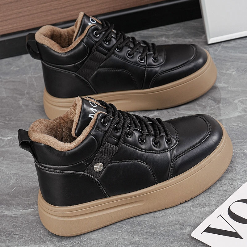 高帮女鞋2025新款秋冬百搭短靴加绒棉鞋厚底休闲运动皮面雪地靴女