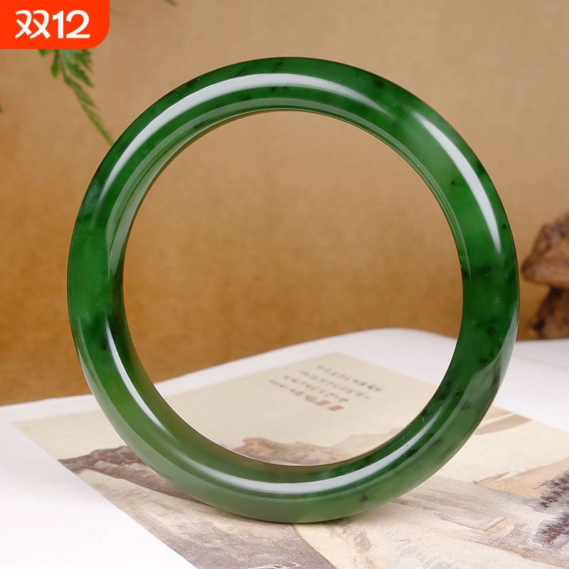 正品新疆和田碧玉手镯老坑俄料真玉石镯送妈妈女友节礼物支持复检