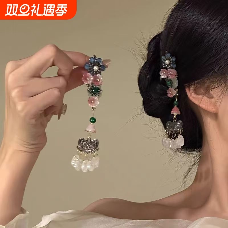 【花摇长影】新中式花朵长流苏发夹侧边刘海夹复古汉服配饰发饰女