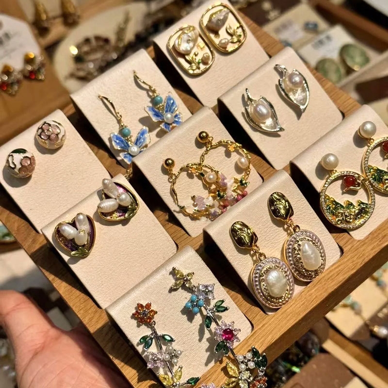 银针耳钉轻奢风珍珠耳环复古耳饰