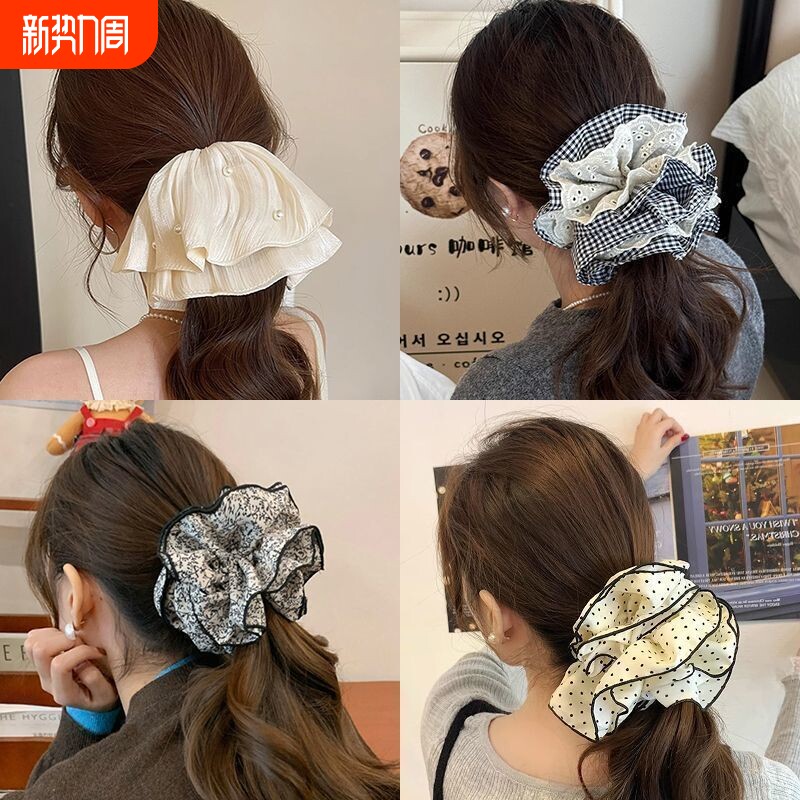 温柔气质波点大肠发圈发绳头饰女2025年春夏高级感扎马尾头绳头花