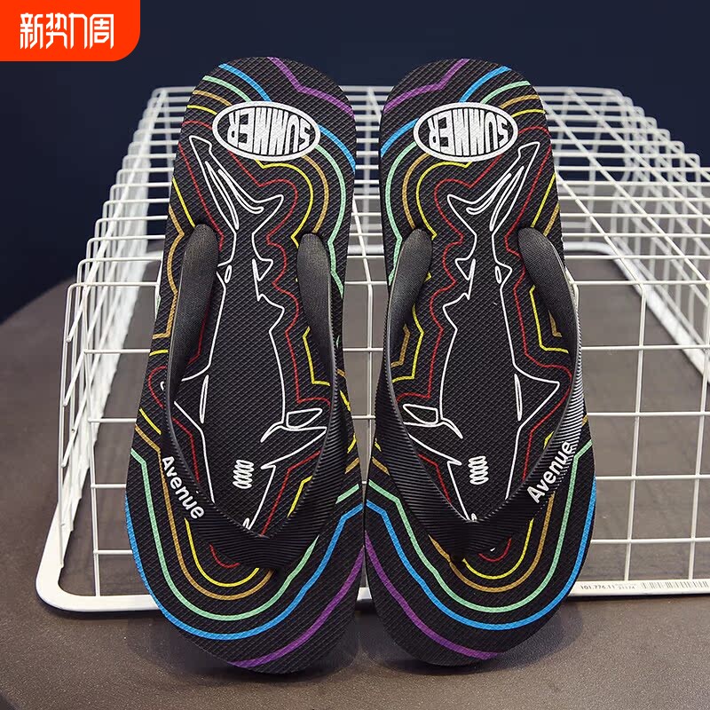 人字拖鞋男士韩版凉拖夹角沙滩防滑学生潮流时尚休闲社会黑色橡胶