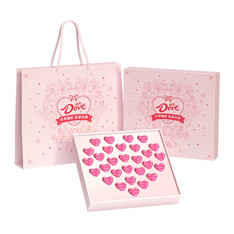 德芙心语牛奶巧克力粉色礼盒送礼物休食零食圣诞盒装榛仁紫色心形