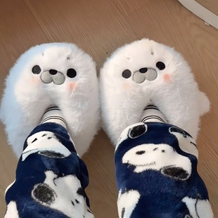 可爱小海豹玩偶毛绒玩具棉鞋 少女心踩屎感加厚 卡通防滑保暖棉拖鞋