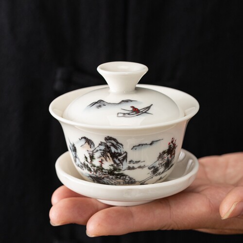 盖碗茶杯茶具陶瓷茶碗泡茶杯三才碗冲泡茶器功夫茶具特价悬停白瓷