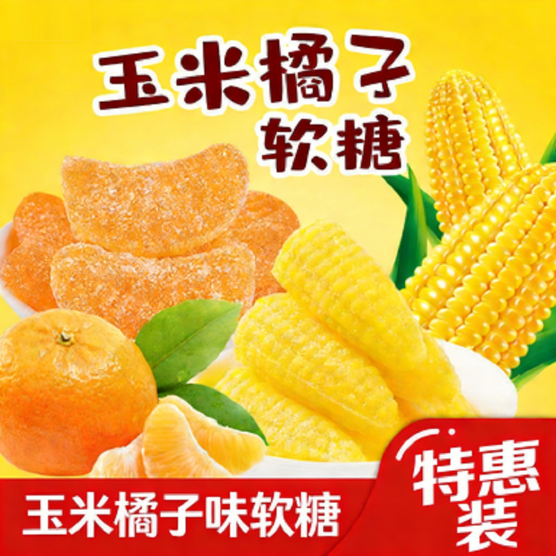 玉米桔子软糖果袋装批发橡皮软糖结婚喜糖休闲小零食食品年货圣诞,零食/坚果/特产,软糖/果味糖/凝胶糖果,淘宝优惠券,粉丝福利购,淘宝优惠卷