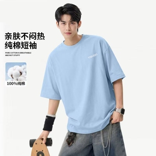 夏季以纯纯棉短袖T恤男新情侣款T恤潮流百搭休闲圆领男士上衣