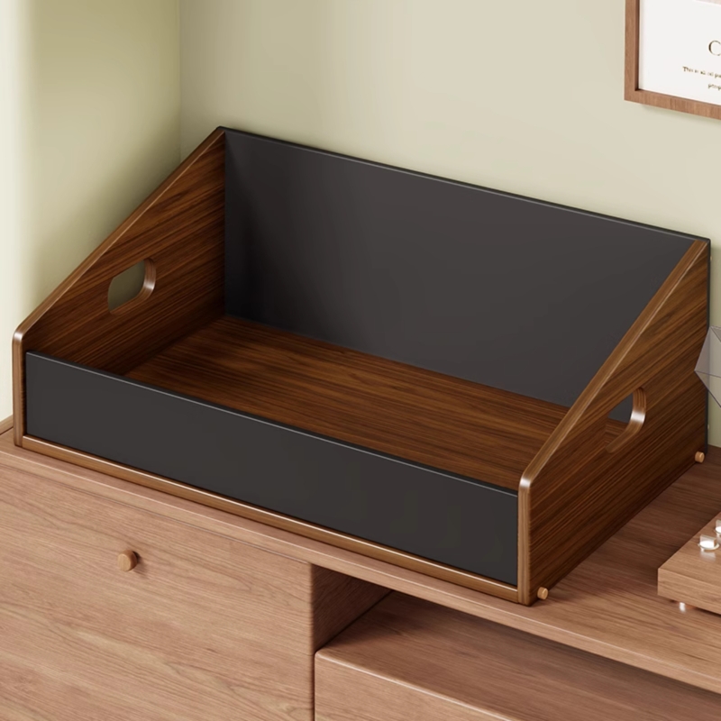 黑胶唱片置物架高级感胡桃色桌面收纳盒多功能分层整理架CD储物筐