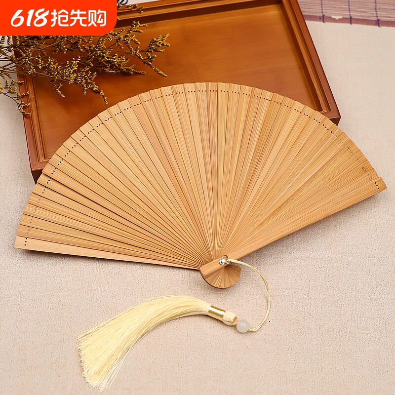 扇子中式折扇古风夏天小巧便携旗袍汉服专用舞蹈扇汉服流苏全竹扇