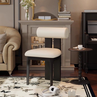 中古风实木餐椅家用法式复古靠背椅子餐厅餐桌椅轻奢化妆河马椅凳