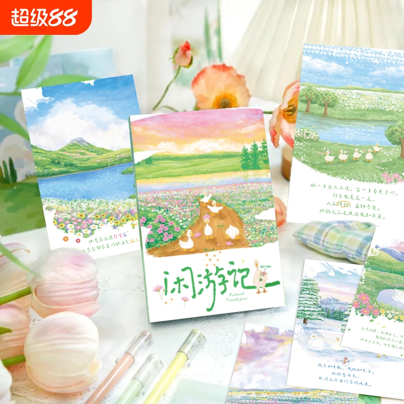 油画田园风景明信片15张不重复创意高颜值手写祝福贺卡个性竖版手绘留言文艺装饰小卡片
