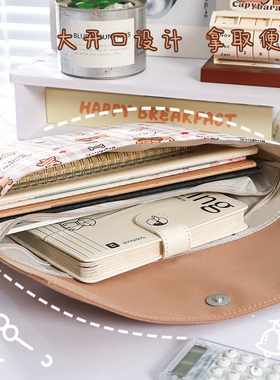 2025新款夏日小清新蓝色格子小狗按扣文件袋资料包可手提A4补课袋分类收纳双层红色帆布