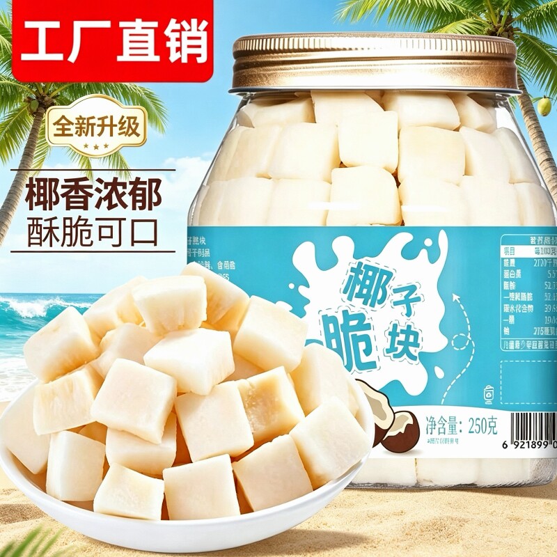 香烤椰子脆块250g罐装原味椰肉片椰子角椰子干海南三亚特产零食