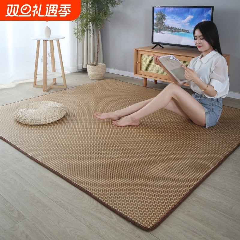 日式藤席地毯客厅卧室床边爬行垫榻榻米垫子凉席地垫房间圆形地面