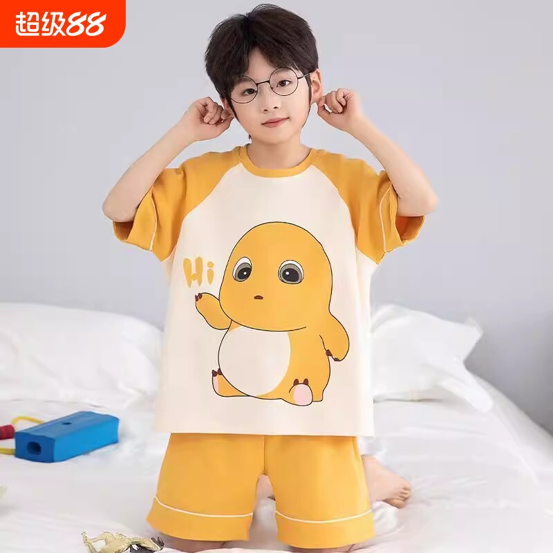 男童睡衣儿童2026新款夏季薄款短袖套装小男孩夏天大童家居服短裤图片