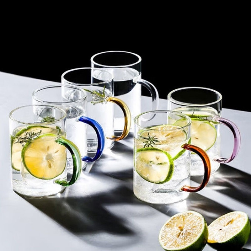 玻璃杯凉水杯咖啡杯透明茶杯果汁牛奶拿铁喝水杯子加厚防烫带把手