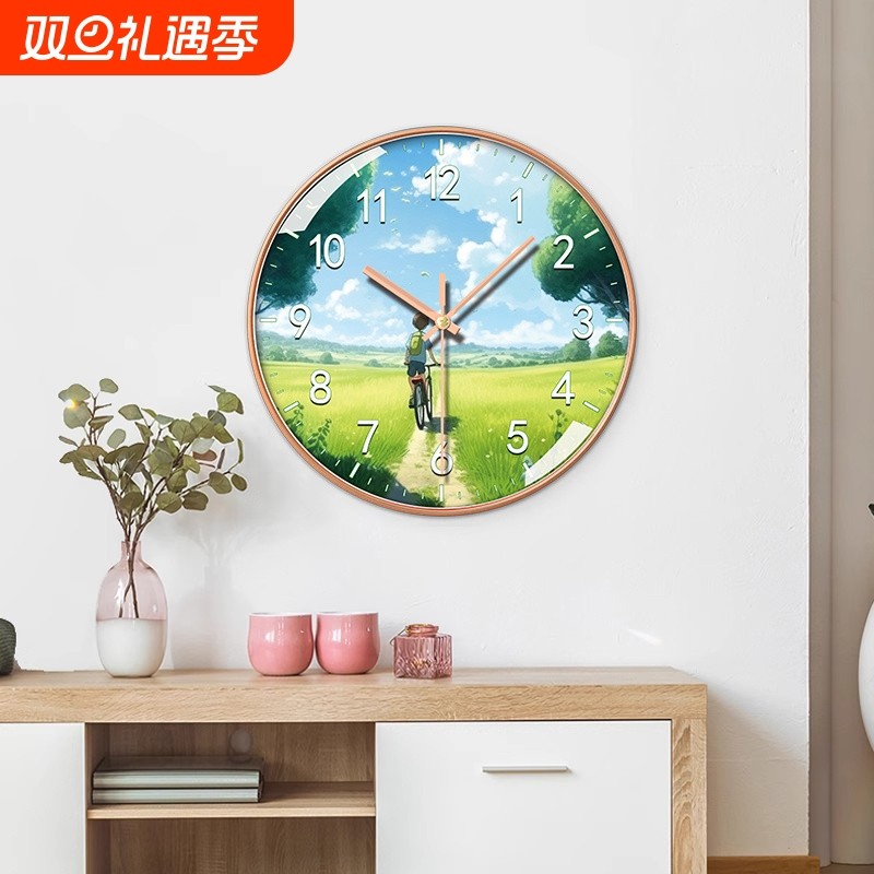 简约卡通挂钟客厅钟表简约北欧时尚家用时钟挂表静音扫秒