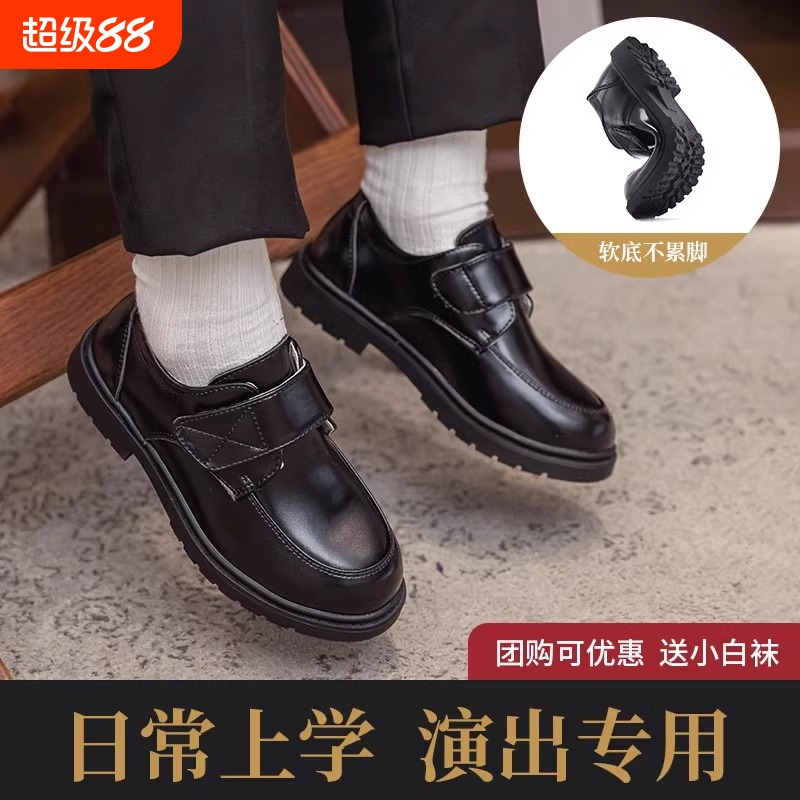 男童皮鞋黑色英伦中大花童春秋休闲儿童正装小宝宝软底学生演出鞋