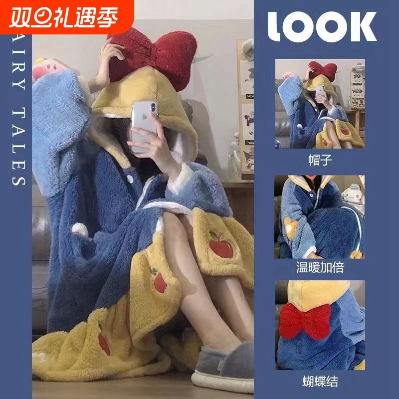 珊瑚绒睡衣女款2025新款秋冬季加绒加厚春秋长睡裙公主睡袍家居服