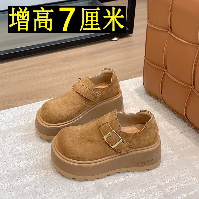 欧货7cm厚底勃肯鞋女2025秋季新款小个子增高乐福鞋懒人松糕单鞋