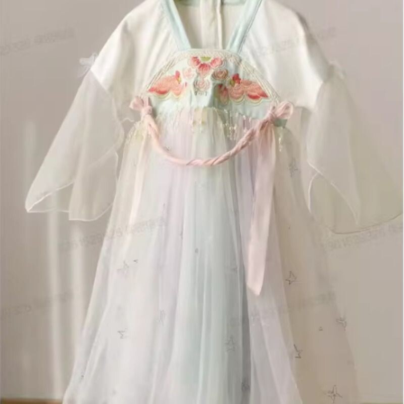 国风儿童网纱连衣裙齐胸刺绣汉服裙大袖衫小仙女生日裙中童夏款