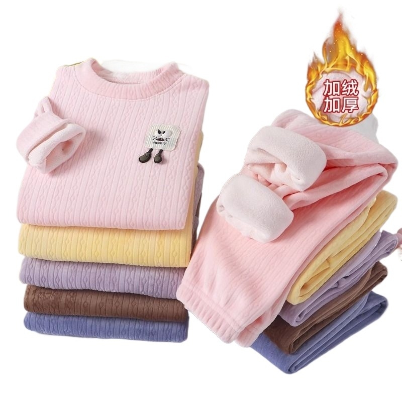 儿童内衣套装男女童秋冬季加绒加厚保暖两件套宝宝睡衣家居服T189