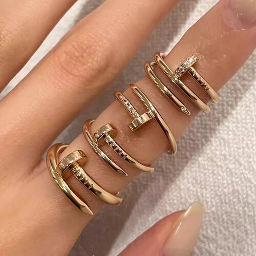 钉子戒指镀18k玫瑰金螺丝钉窄版指环轻奢宽版对戒男女情侣黄金