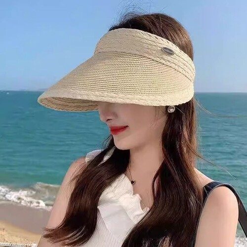 夏季女草编空顶大檐防晒遮阳帽
