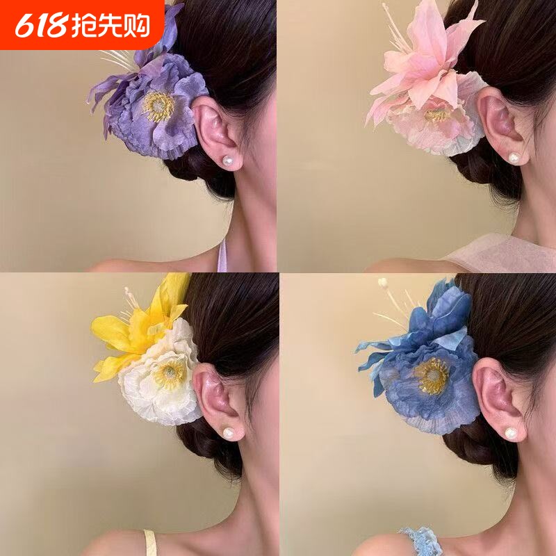云南旅游配饰新款氛围感出片花朵头饰发夹女海边度假侧边夹头花