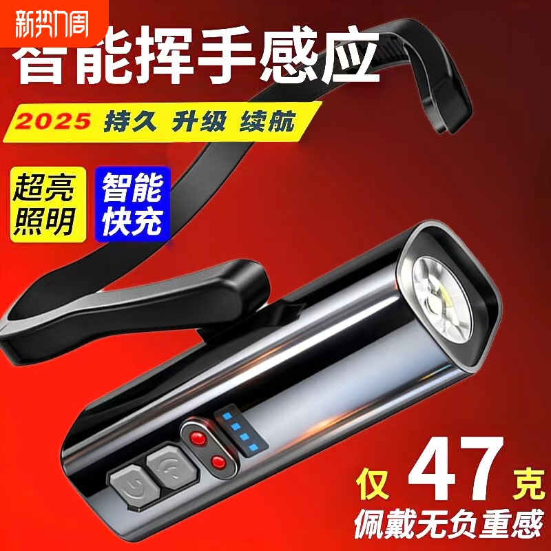 2025新款钓鱼专用头灯挂耳式强光充电超亮户外夜钓登山照明灯