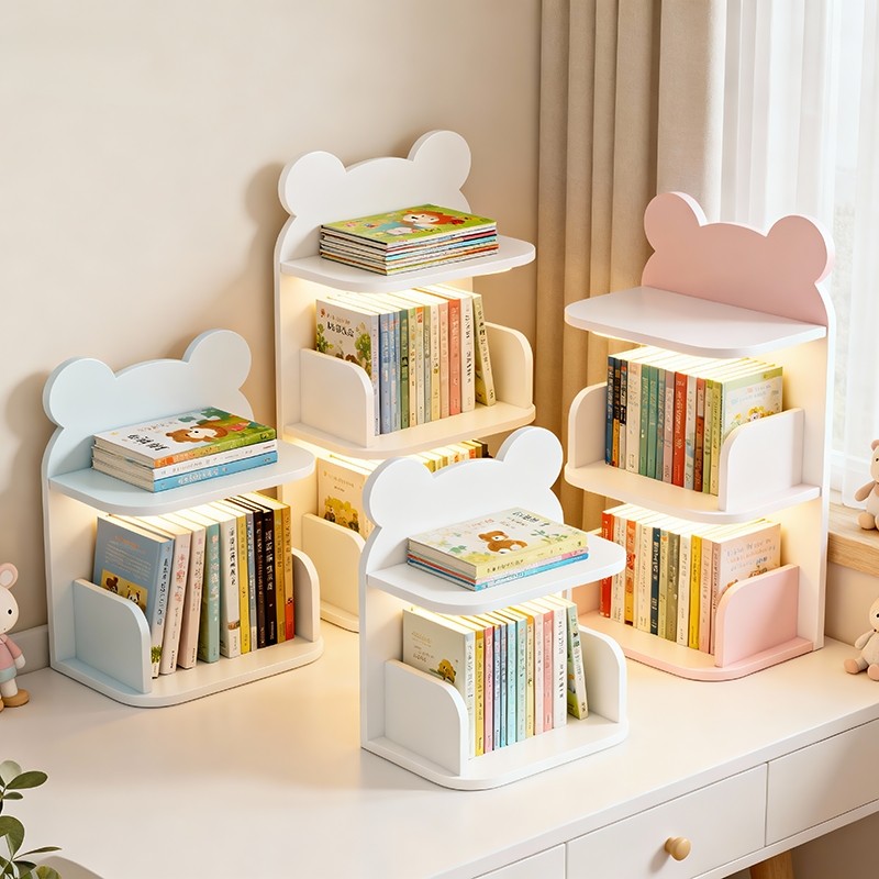 桌上书架收纳架立式书柜学科分类置物架办公台面书立架单层两层