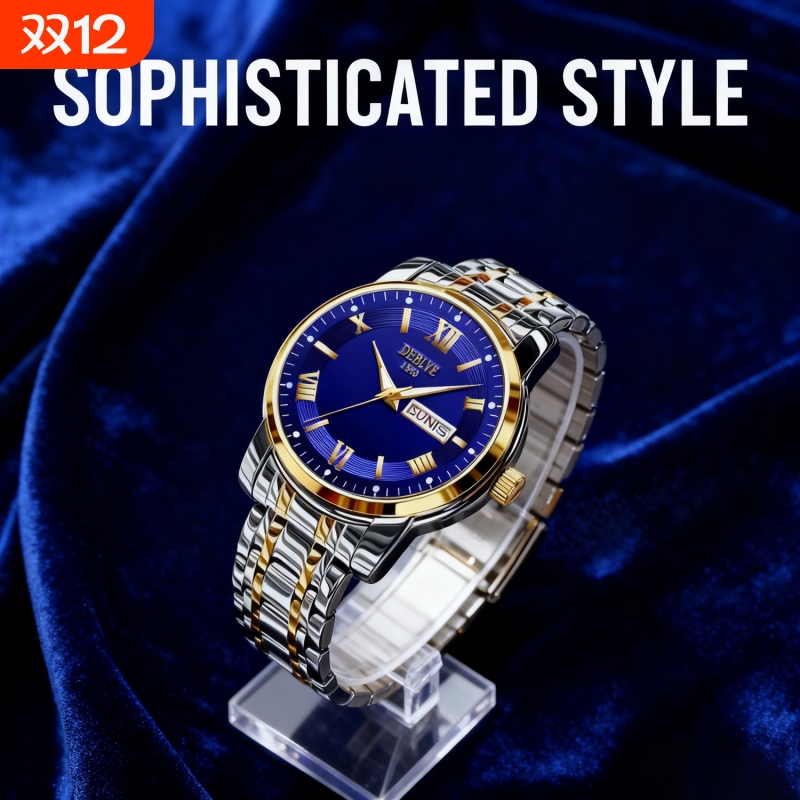 手表男款机械风全自动防水高级感全自动男表数字双日历防水腕表男