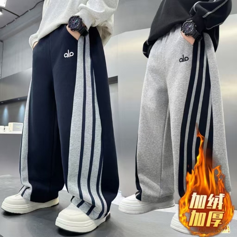 男童加绒裤子冬季2025新款大童秋冬款男孩儿童装一体加厚运动卫裤