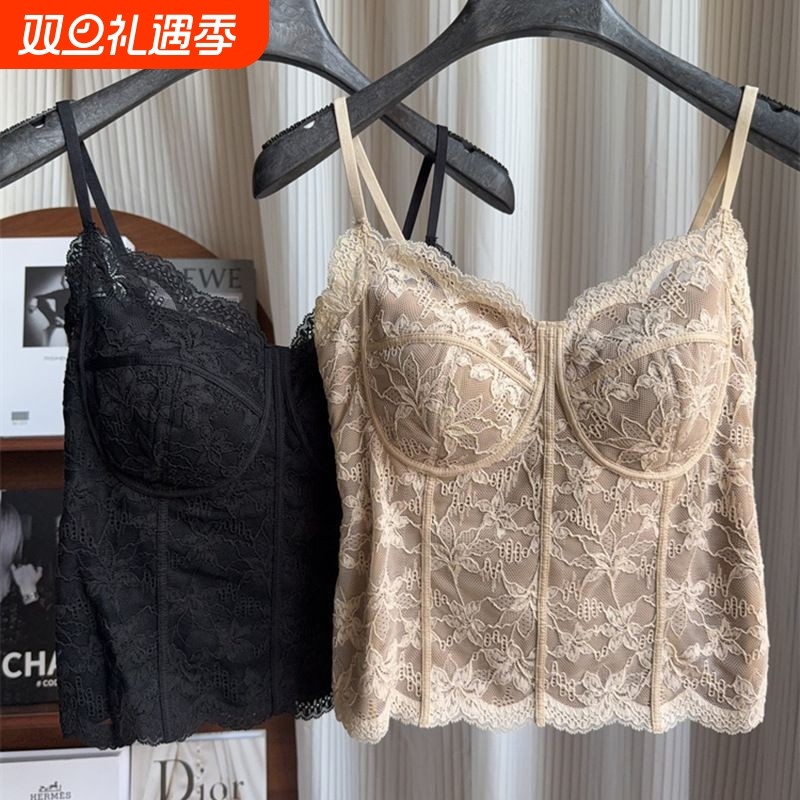 秋冬新款法式蕾丝纯欲吊带美背一