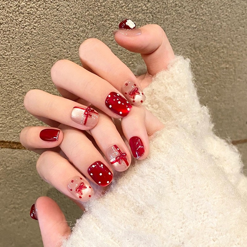 秋冬显白酒红波点穿戴甲短款美甲贴片红色法式烟花中长款粉色椭圆,彩妆/香水/美妆工具,穿戴甲/甲片,淘宝优惠券,粉丝福利购,淘宝优惠卷