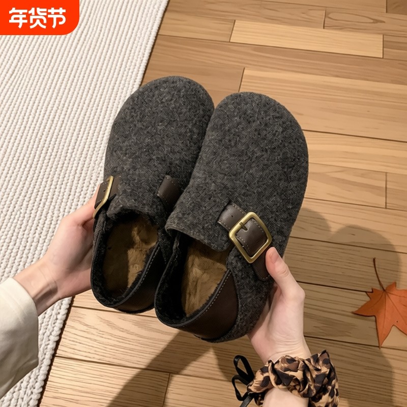 软底灰色勃肯鞋女2025秋冬新款厚底棉鞋两穿加绒包头半拖鞋内增高,女鞋,勃肯鞋/软木鞋,淘宝优惠券,粉丝福利购,淘宝优惠卷