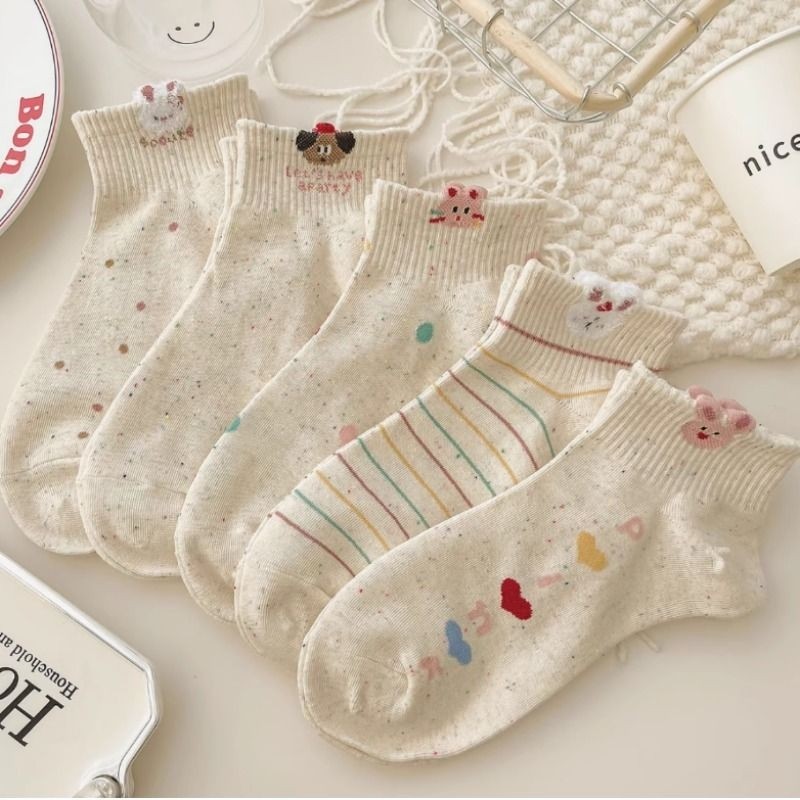 袜子女士短袜夏季薄款韩版夏天透气ins潮可爱点子纱小兔短筒船袜