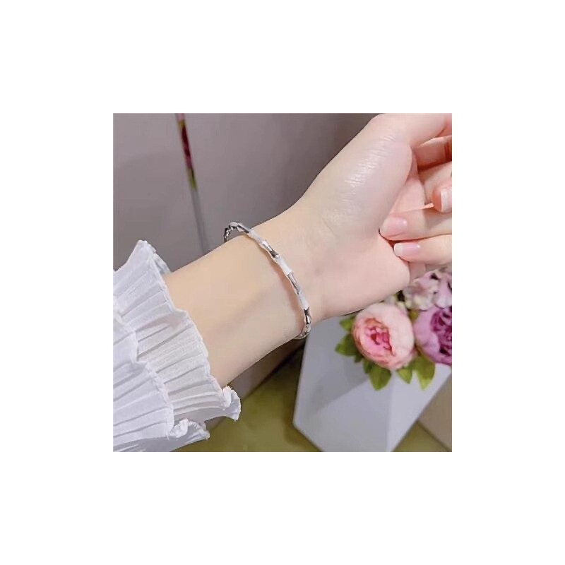 竹节手镯手环女手链情侣一对男送女友妈妈生日礼物双环光面繁花