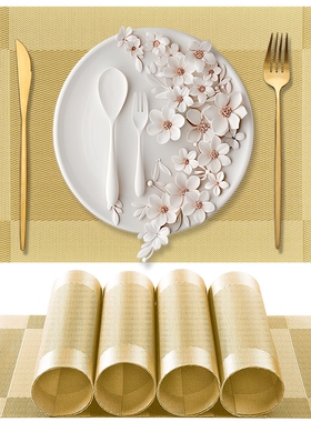 高档餐垫高级感轻奢酒店隔热桌垫小学生专用防水防油绿色金色方形