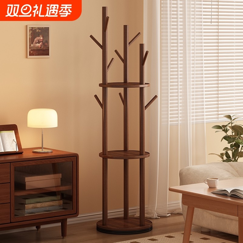 实木衣帽架小型落地卧室挂衣架子客厅家用室内立式衣服挂架置物架