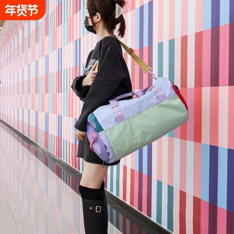 新款男女防水旅行袋旅游通勤包大容量运动健身包斜挎紫色可折叠