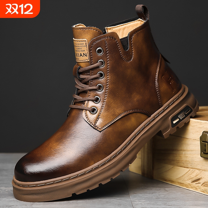 2025秋冬新款男鞋马丁靴休闲真皮秋冬季高帮棉鞋软皮软底工装皮靴