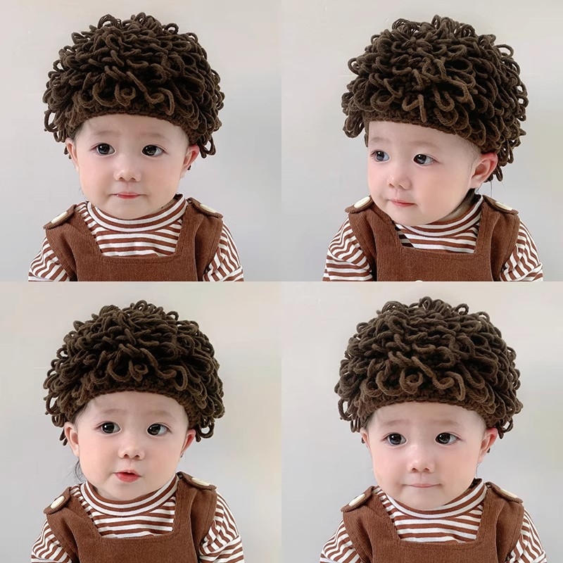 男女宝宝帽子秋冬季婴儿假发泡面卷发毛线帽儿童爆炸头搞笑保暖帽