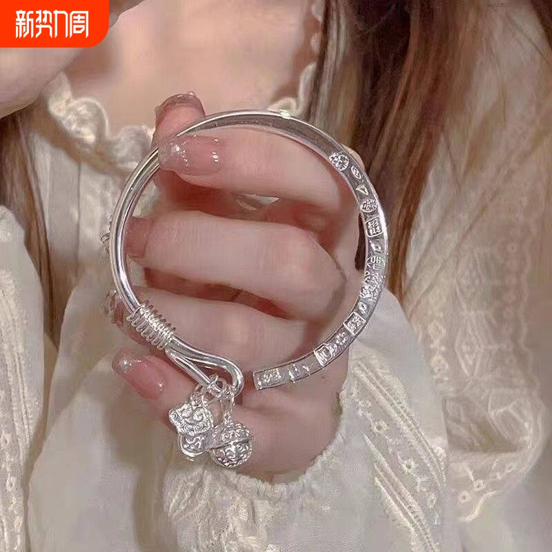 幂琳吉言手镯女实心古风宫铃筷子镯开口银镯子年轻款送铃铛新款